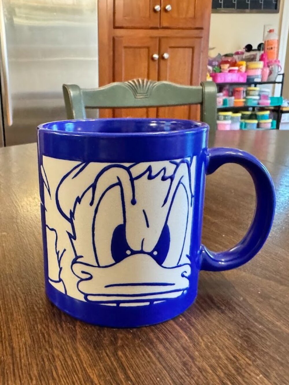 Vintage Walt Disney Donald Duck Blue Ceramic Mug Cup Angry Face Donald